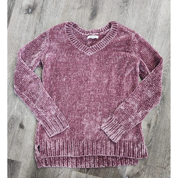 Orvis Sweaters - Orvis Women's Chenille V-Neck Sweater Purple Ribbed Knit Pullover Small
